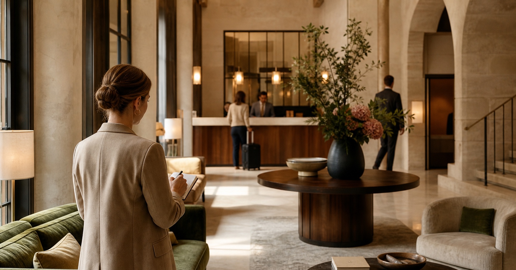 Consultant observing the guest journey in a hotel lobby